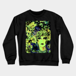 ART DECO FLAPPER COLLAGE BUTTERFLIES ROSES AND BIRDS , Crewneck Sweatshirt